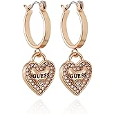 GUESS Goldtone Logo Heart Dangle Charm Hoop Earrings