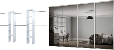 SPACEPRO 4 Door Sliding Wardrobe with Mirror | Modern White Frame