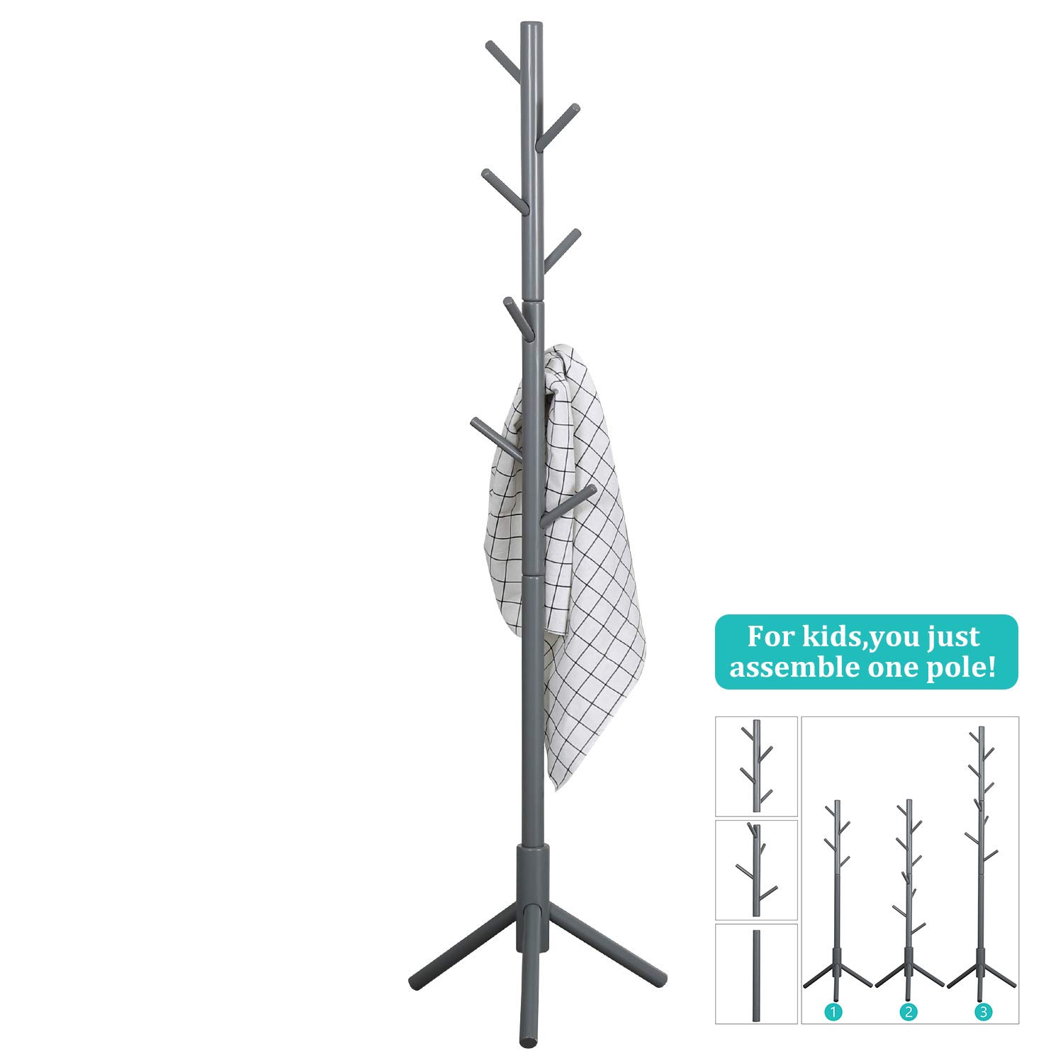 Furniture 8 Hooks,Brown Vlush Sturdy Coat Rack Stand,Hall Tree Entryway