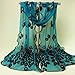 Datework Women Peacock Flower Embroidered Lace Scarf (Green)
