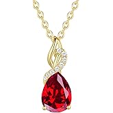 FANCIME 14K Solid Yellow Gold Teardrop Pendant with Diamond Birthstone Necklace Birthday Gifts for Mom Women, Sterling Silver Chain 16" + 2" Extender