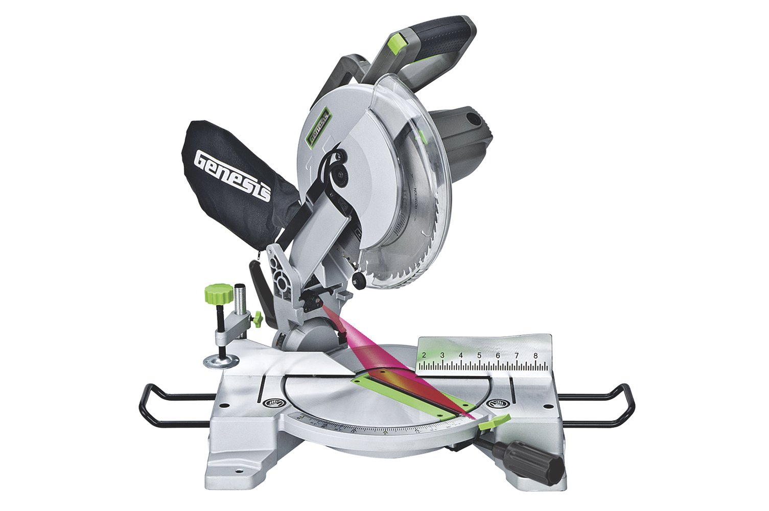 Genesis GMS1015LC 15-Amp 10-Inch Compound Miter Saw with Laser Guide and 9 Positive Miter Stops