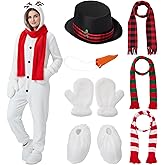 Hillban 8 Pcs Adult Christmas Snowman One Piece Costume, Unisex Winter Cosplay Pajamas, Christmas Snowman Role Play Sleepwear