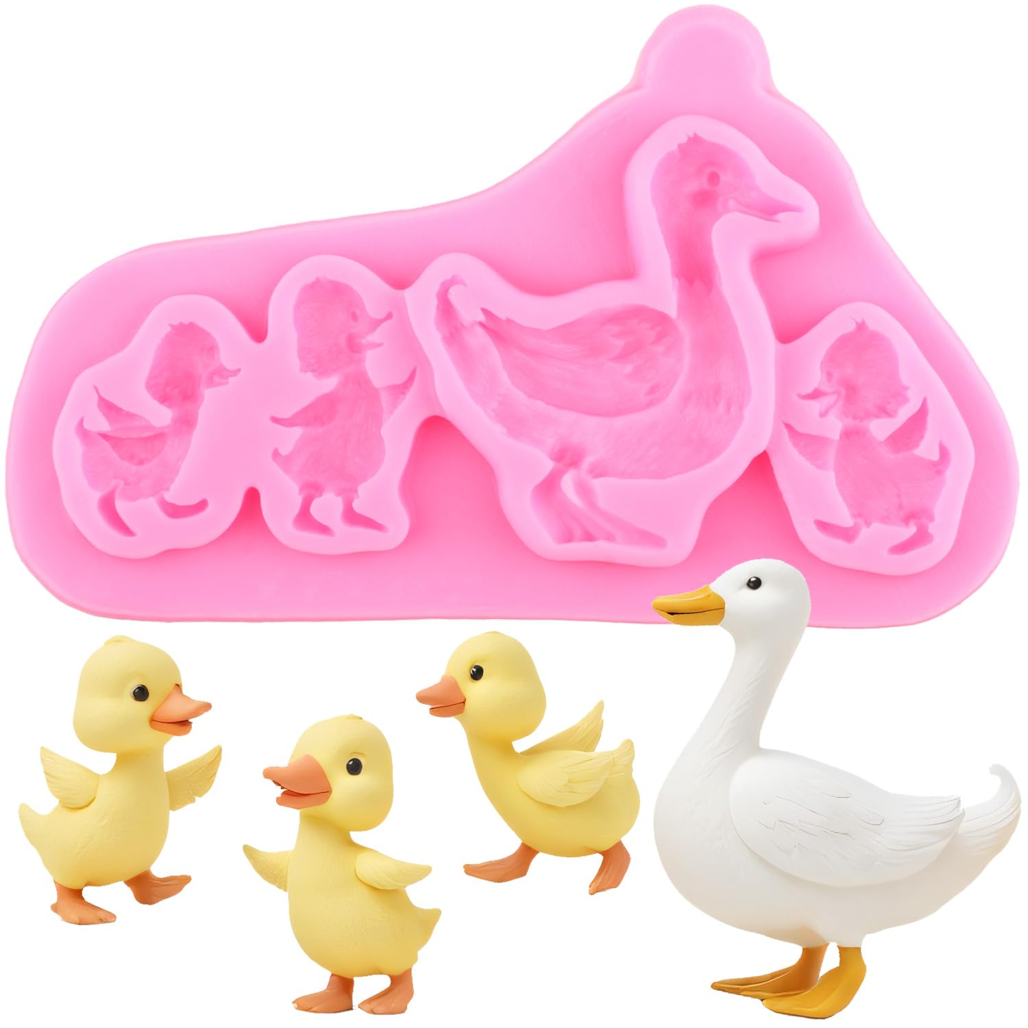 XMOLDNMS Duck Mother and Baby Silicone Moulds Duck Fondant Mould for Farm Theme Cake Decoration Cupcake Topper Candy Chocolate Gum Paste Polymer Clay