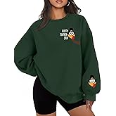 Oversized Thanksgiving Sweatshirt for Women Gobble Turkey Fleece Shirt Happy Turkey Day Long Sleeve Pullover Tops