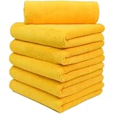 CARCAREZ Premium Microfiber Detailing Towels, 340 GSM Lint Free Car Buffing Waxing Polishing Drying Towels (6, Yellow, 16x16 Inch)