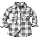 Toddler Baby Boys Plaid Flannel Shirt Long Sleeve Button Down Shirts Fur-Lined Jacket Shirt Winter Fall Tops Clothes