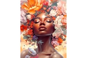 CLENDO DIY African Woman Paint by Numbers for Adults Canvas, Flowers and Girl Paint by Number Kits on Canvas - Oil Painting Kits Arts and Crafts for Home Decor 16x20 inch(Without Frame)