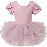 KARETT Toddler Ballet Leotard with Snap Glitter Ballerina Outfit Criss-Cross Pink Tutu Dress for Girls 1-7 Years