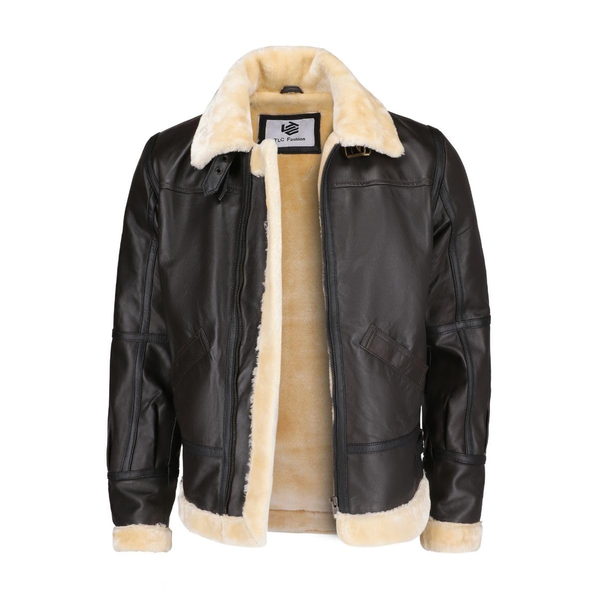 Photo 1 of TLC Real Sheepskin Men's Shearling Aviator Jacket - Genuine Leather Winter B3 Bomber Jacket with Fur (LARGE)