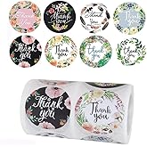 2" Thank You Stickers Roll, 500 Pcs 8 Designs Colors 50 mm Round Big Packaging Stickers, Thank You Labels for Packaging Boxes, Business Merchandise Bags, Gifts and Envelopes