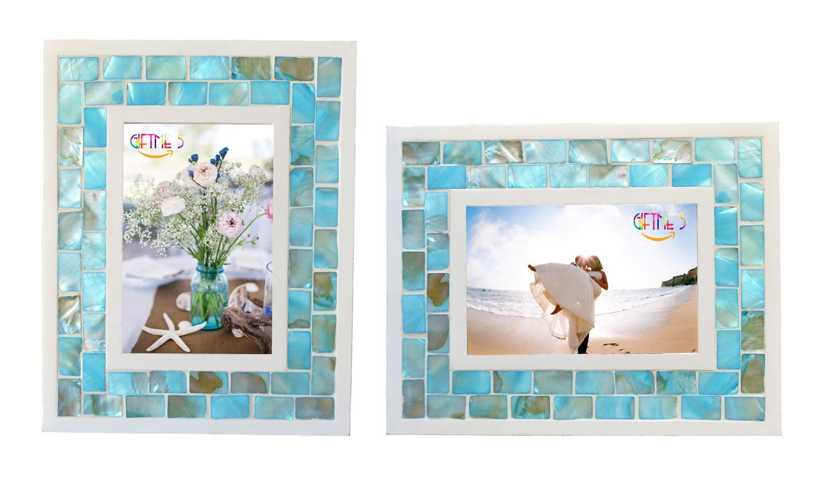 GIFTME 5 Picture Frame 5x7 Mother of Pearl Mosaic Photo Frame,Beach