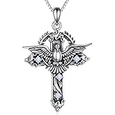 MILKYX Dove of Peace Necklace, 925 Sterling Silver Natural Moonstone and Cross Pendant, Religious Spiritual Jewelry Gift for Women