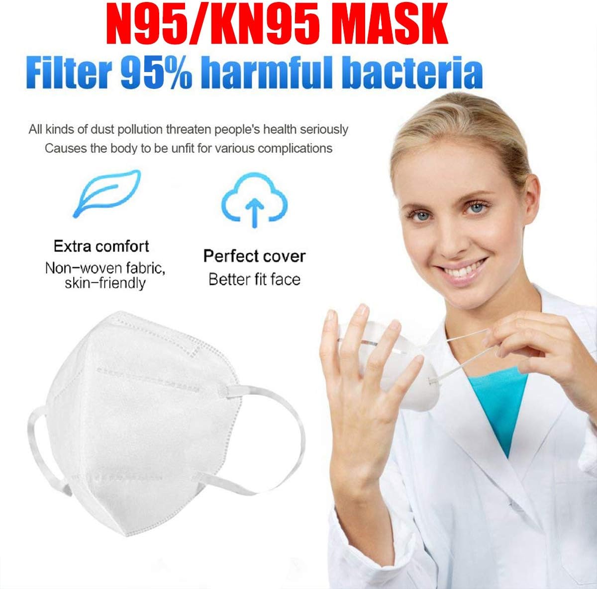 N95 Medical Face Mask Particulate Respirator Anti-Dust PM2.5 Dust Surgical Masks Personal Protective Equipment. (1PC)