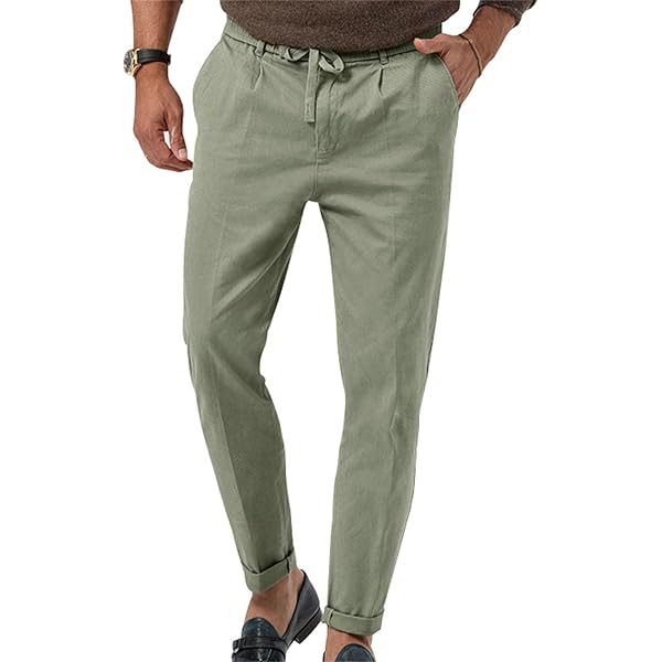 Mens Dress Pants Casual Drawstring Business Straight