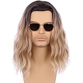 PATTNIUM Mens Ombre Blonde Wig Long Curly Wavy Middle Length Hair Wig Golden Blonde Halloween Cosplay Costume Party Wigs