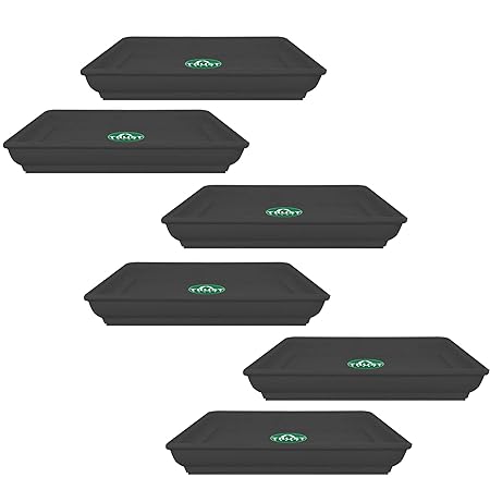 TrustBasket UV Treated 8.5 inch Square Bottom Tray(Plate/Saucer) Suitable for 12 inch Square Plastic Pot - Black Color - Set of 6