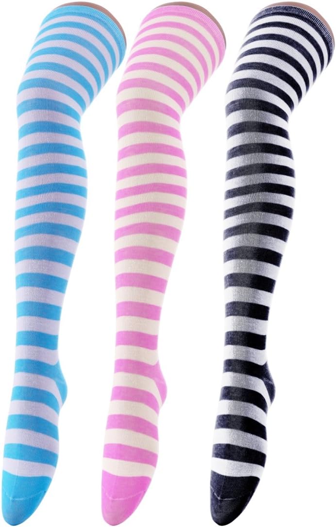 Womens Long Striped Socks over Knee Thigh High Socks Stocking
