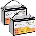 12V Lithium Battery,5000+ Deep Cycle LiFePO4 Battery with Built-in 100A BMS fit for Home Storage,Trolling Motor,RV,Off-Grid System,Solar Power System,Marine (2PACK-12V100AH)