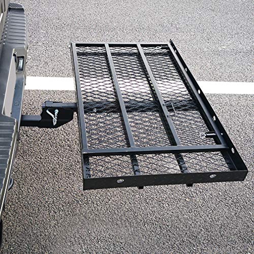 OKLEAD Hitch Mounted Cargo Carrier with Ramp, Steel Folding Cargo Rack