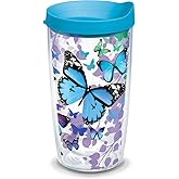 Tervis Blue Endless Butterfly Made in USA Double Walled Insulated Tumbler Travel Cup Keeps Drinks Cold & Hot, 16oz, Classic