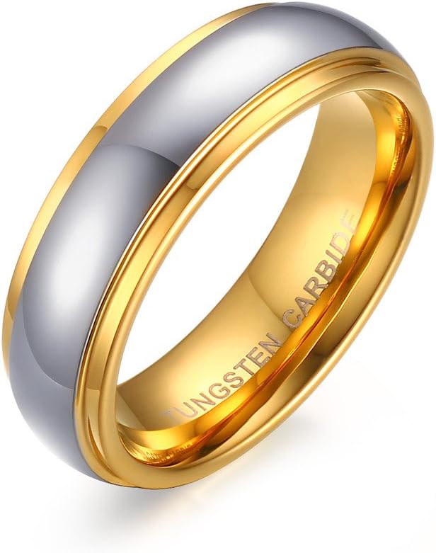 His and Her Two-tone Gold Plated Domed Couples Wedding Engagement Ring, Tungsten Carbide Bands