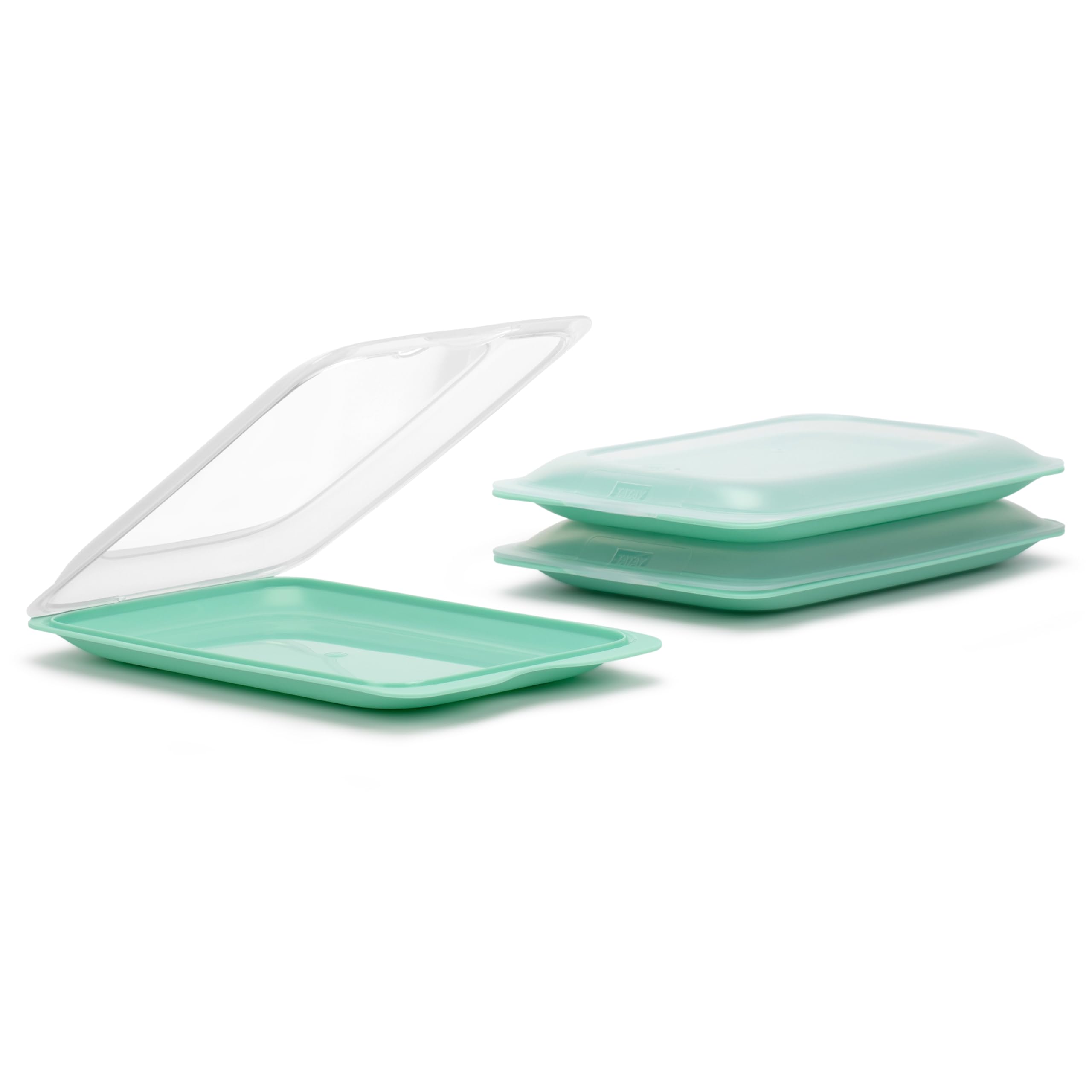 TATAY Cold Meat Containers for Fridge | Set of 3 Standard | Fridge Storage | Removable Lid, Stackable | Microwave, Freezer and Dishwasher Safe | BPA-Free, 17 x 3.2 x 25.2 cm, Colour Mint