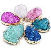 QSLLER 4PCS Natural Stone Crystal Clusters Pendant Irregular Gold Edging Healing Crystals Stone Charms For Jewelry Making DIY Necklaces