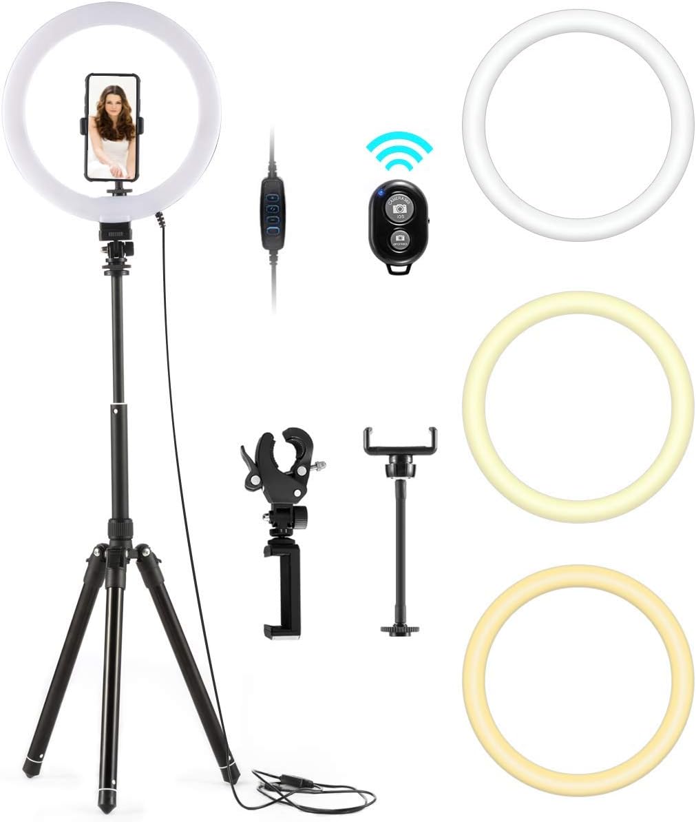 LED Ring Light 10" Selfie Light with Tripod Stand and Cell Phone Holder for Makeup/Live Stream, Camera Ringlight for YouTube Video/TikTok with 3 Light Modes and 10 Brightness Levels(Upgraded)