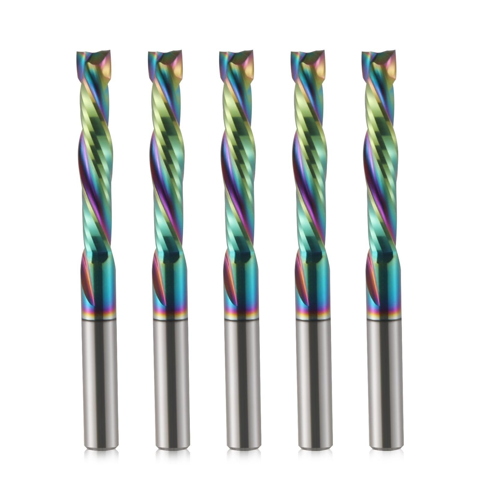 Trvoxviq Spiral Router Bits CNC End Mill, 4mm Shank Up Down Cut Compression Bit with DLC Coating, Durable Tungsten Steel CNC Bits Milling Cutter Tools for Woodworking Engraving Grooving(4x22mm, 5PCS)