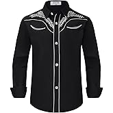 EDFTM Boy's Western Cowboy Shirt Embroidered Long Sleeve Regular Fit Casual Cotton Button Down Hippie Shirts