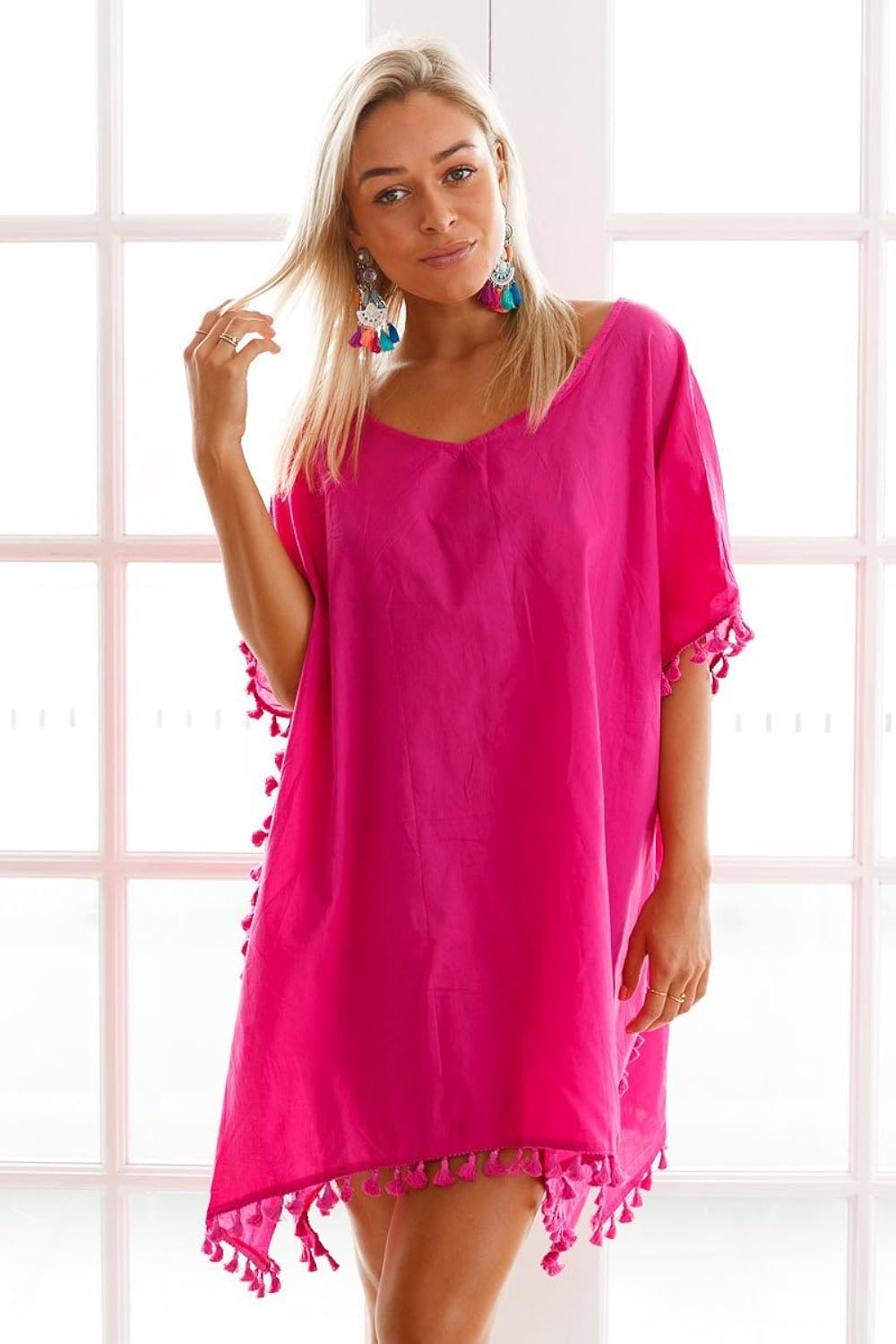 boldgal women's one piece tassel cover-up (pink)