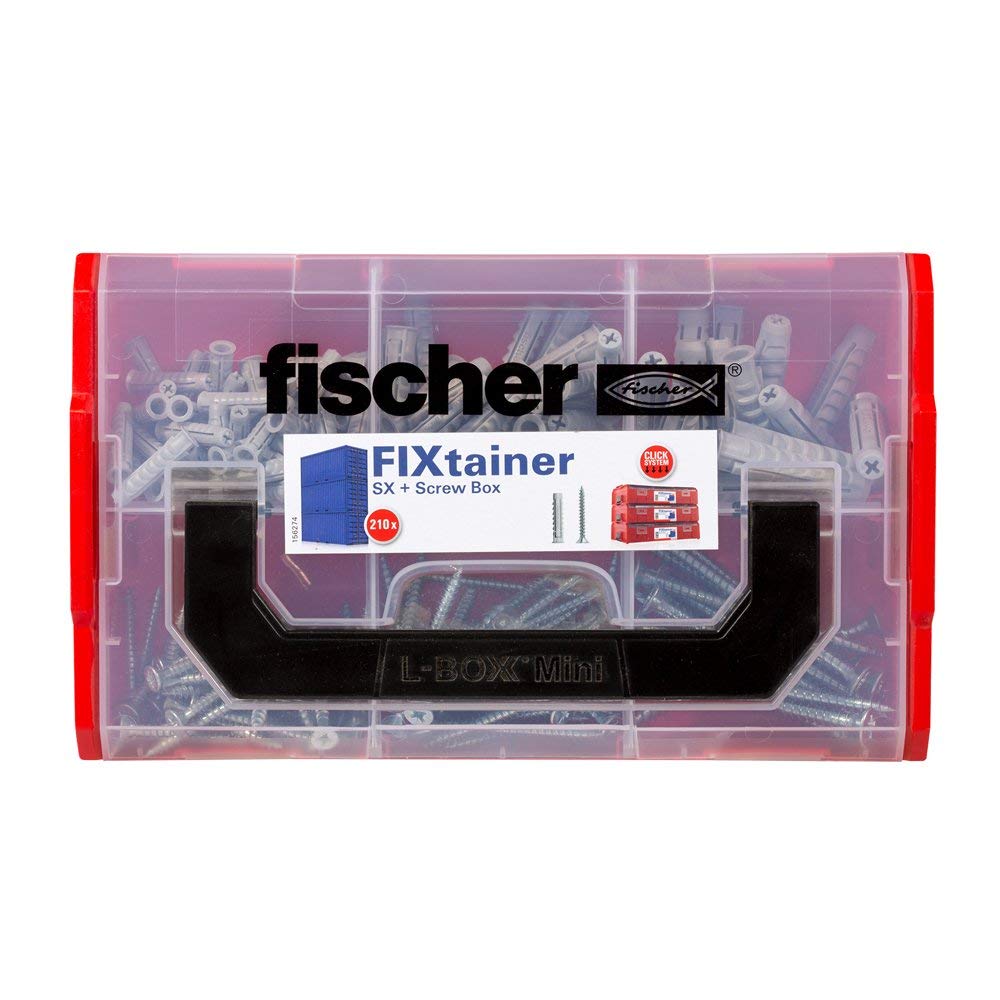 Fischer Fixtainer 534084 Expansion Dowels SX Dowels and Screw Box, Dowels and Screws Set, 210 Pieces