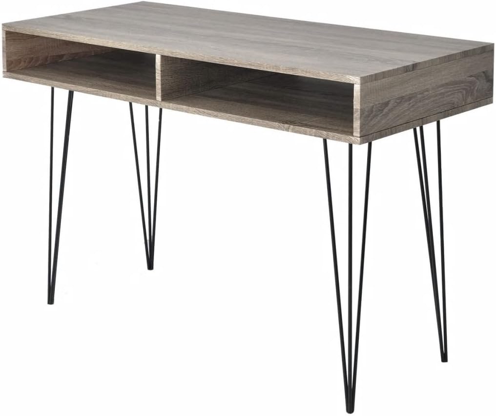 Lingjiushopping Desk 2 Compartments grigiacolore: Grey Material: Oak MDF + Metal