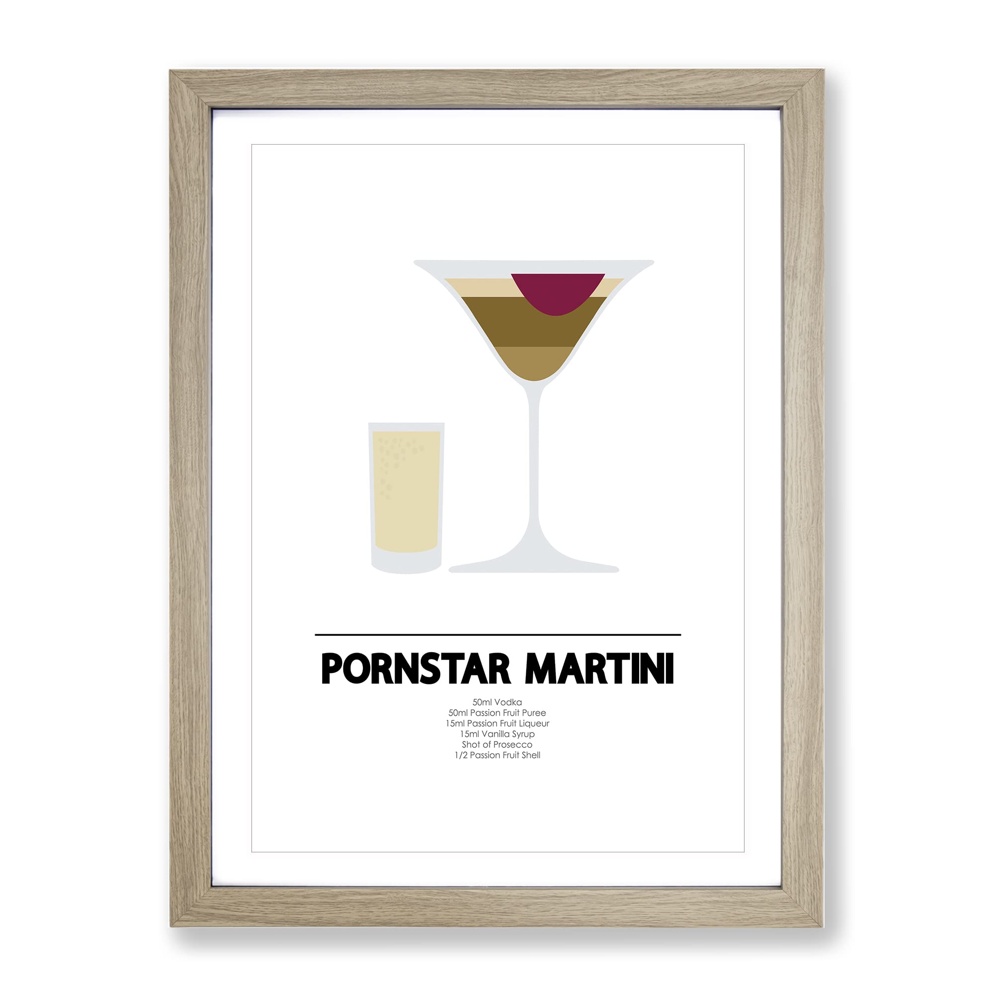 Pornstar Martini Modern Framed Wall Art Print, Ready to Hang Picture for Living Room Bedroom Home Office Décor, Oak A3 (34 x 46 cm)