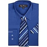 Viviz Forancci Men's Long Sleeve Pointed Collar Dress Shirt with Matching Tie Set AC101-RoyalBlue-20-20 1/2-36-37