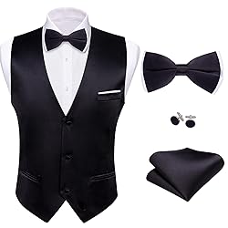 Barry.Wang Mens Black Formal Suit Vest V-neck Slim