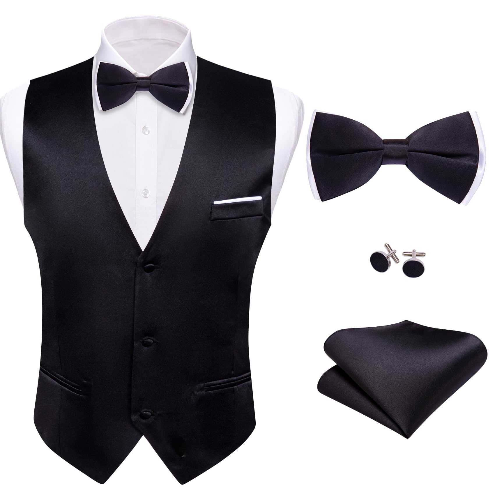 Barry.Wang Mens Black Formal Suit Vest V-neck Slim