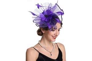 SAFERIN Fascinator for Women Hair Clip Hat Bowler Feather Flower Veil Wedding Party Tea Hat