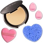 Beetbul Makeup & Exfoliation Kit - Bissú Compact Powder + 1 Medium Velvet Puff + 2 Finger Puffs + 1 Facial Exfoliating Sponge (08 Wheat, One Size)