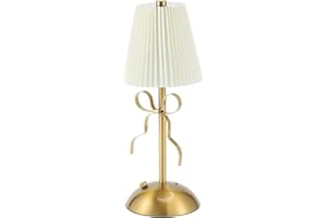 Princess Lamps for Girls Bedroom, Gold Bow Lamp 3 Color Dimming Touch Control Bow Night Light with Fabric Shade 12 Inch Princ
