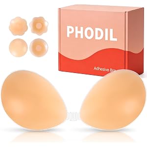 PHODIL Push Up Sticky Bra,Strapless Adhesive Bra for Women, Reusable Backless Silicone Sticky Boobs for Wedding Dress
