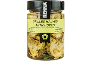 Renna, Grilled Roasted Halved Artichokes preserved in oil, 10.58 oz, Heart, Mediterranean flavor, Specialty Imported Food, Product of Italy