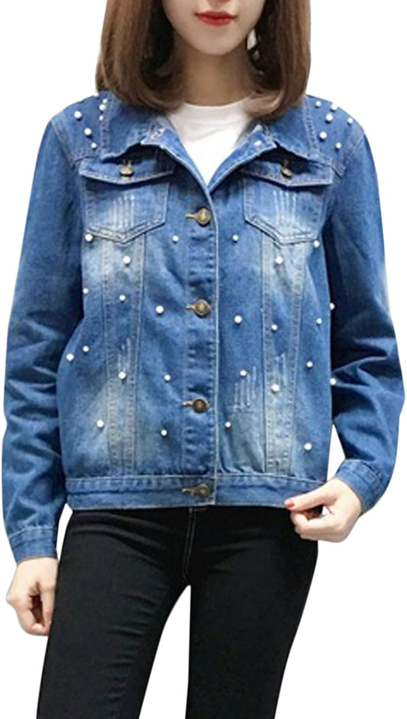 ladies denim jacket with pearls