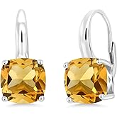 Gem Stone King 4-6 Cttw Gemstone Birthstone Leverback Dangle Earrings for Women | 925 Sterling Silver | 8MM Cushion | Fine Jewelry for Her Mom Wife