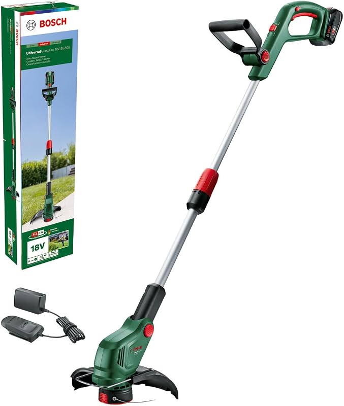 Akku-Rasentrimmer UniversalGrassCut 18V-26-500 (zum Rasentrimmen und Kantenschneiden; Ladezeit: 65 min; Schnittkreisdurchmesser: 26 cm; 18-Volt-System; mit 2.0 Ah-Akku und Ladegerät)
