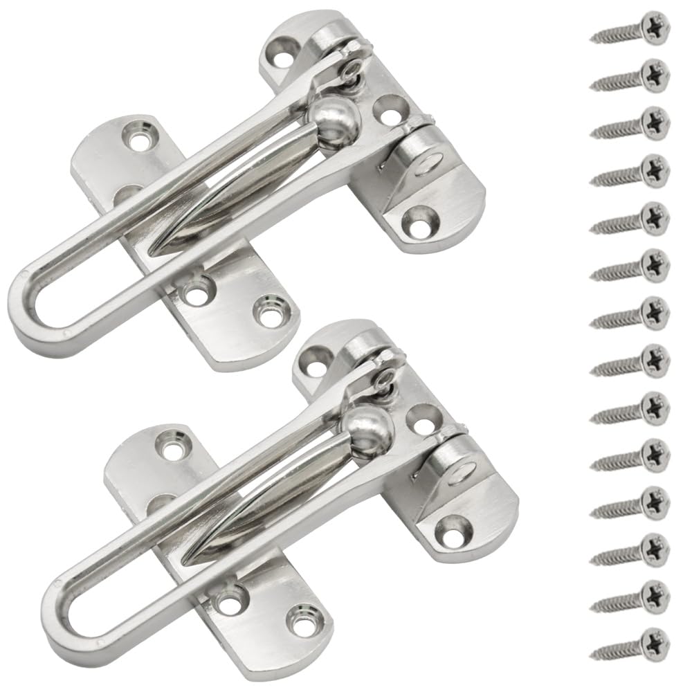 Ruidee 2Pcs Swing Bar Lock Front Door Locks Alloy Automatic Security Door Chain Restrictors Reinforcement Lock Latch Guard Clasp Flip Lock for Home Hotel (YG-MS/Silver)