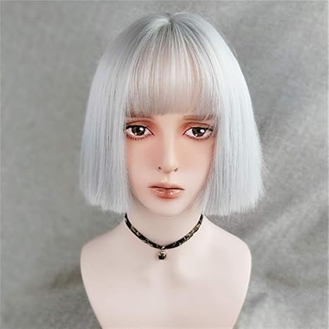 Amazon Co Jp かつら バングライトグリーンストレートヘアスタイルの耐熱性のかつらのコスプレを持つ女性の短い合成かつら コスプレウィッグ Color 7 Stretched Length 10inches ホーム キッチン