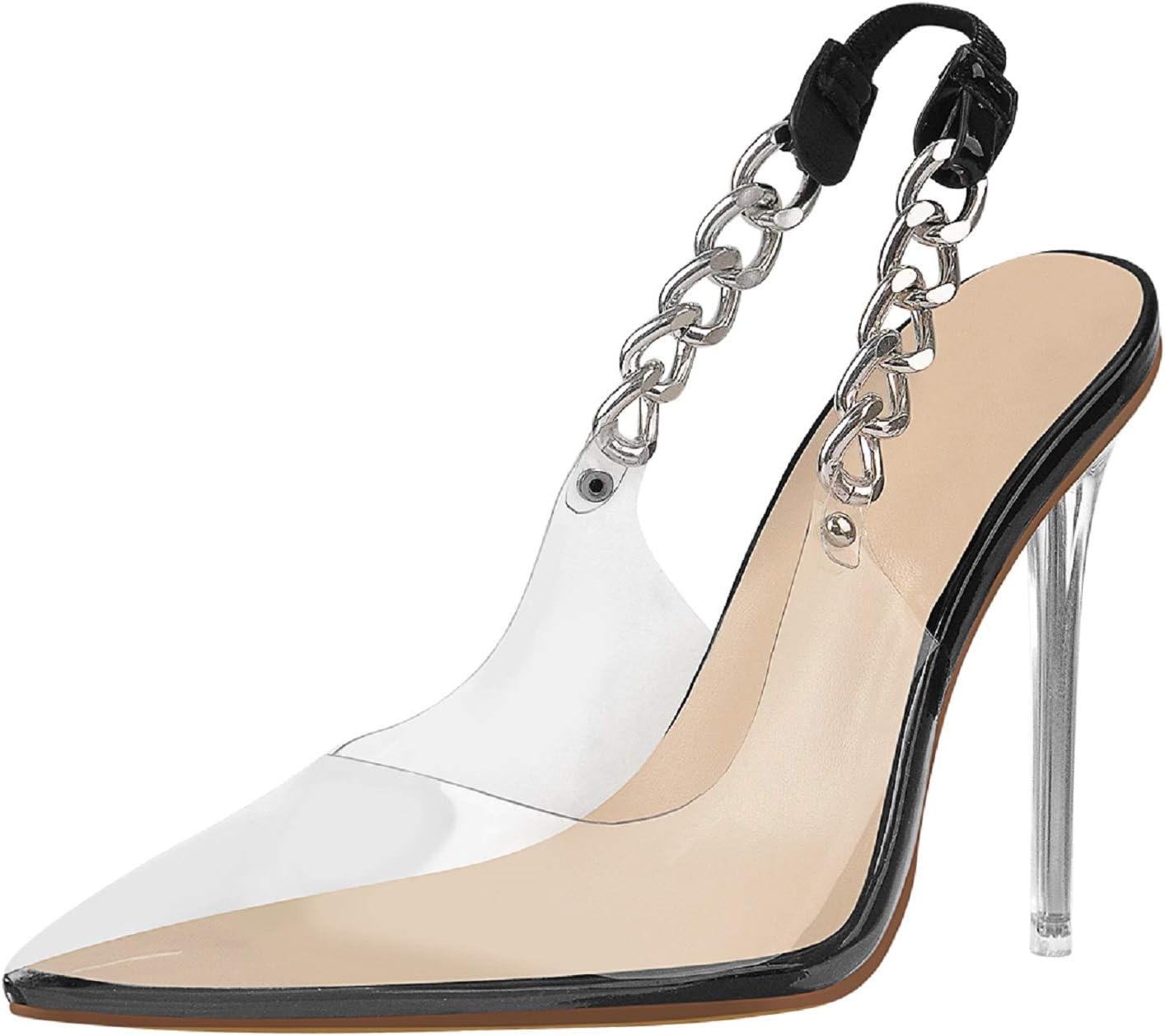 Yolkomo Women's Clear Pumps Pointy Toe High Heels Slingback Adjustable