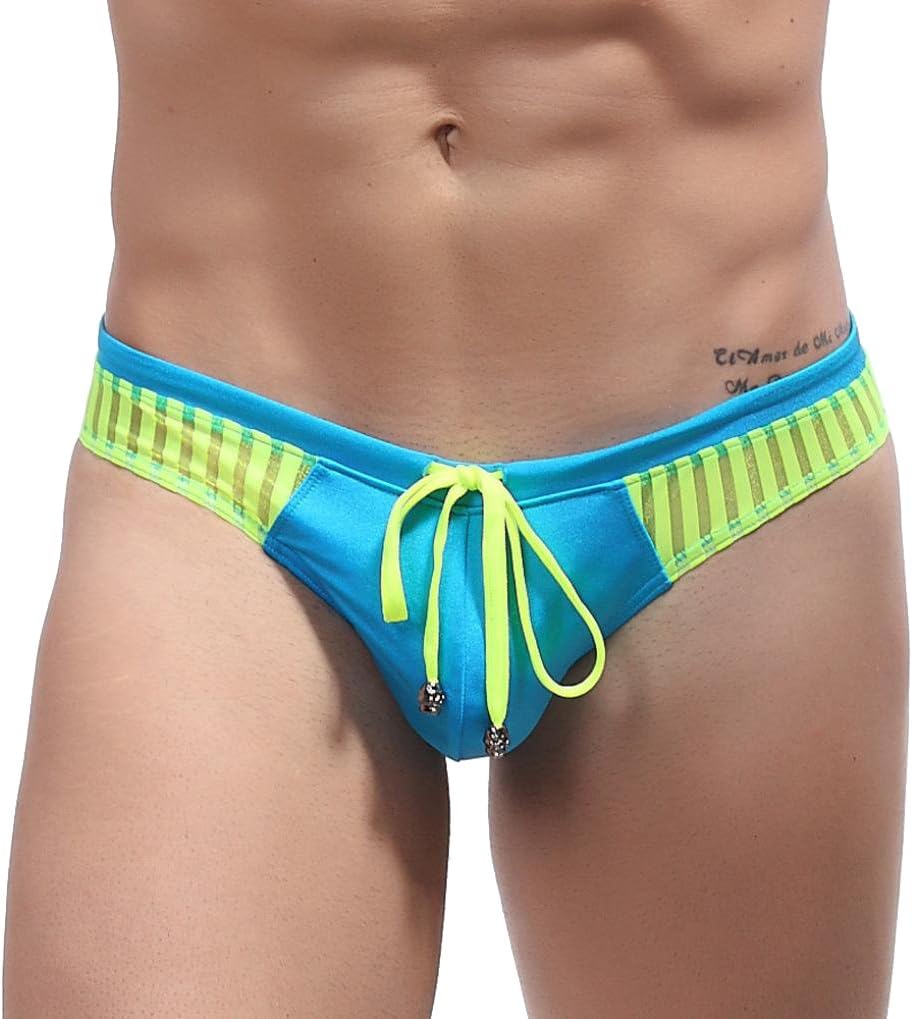 Elogoog Men's Swimwear Sexy Low Rise Mesh Thong Swimming Shorts Briefs Underwear Swim Trunks